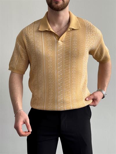 Erkek Özel Koleksiyon Desenli Polo Yaka Triko T-Shirt-Hardal(E1327)