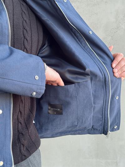 Erkek Özel Premium Seri Oversize Kalıp Kadife Yaka Çıt çıt Detay Kot Ceket-Lacivert(E1531)