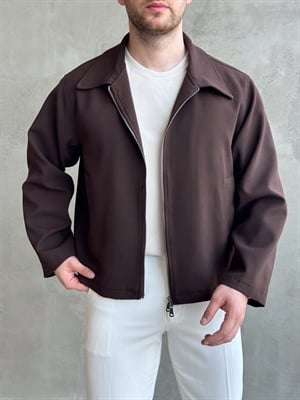 Erkek Özel Premium Seri Oversize Kalıp Çift Astarlı Düz Model Gabardin Kumaş Ceket-Kahverengi(E1761)Ketench