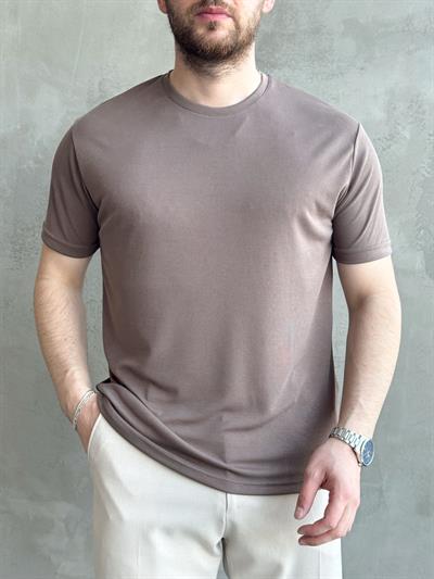 Erkek Özel Premium Seri Oversize Kalıp Bisiklet Yaka Luxury Comfort T-Shirt-Kahverengi(1628)