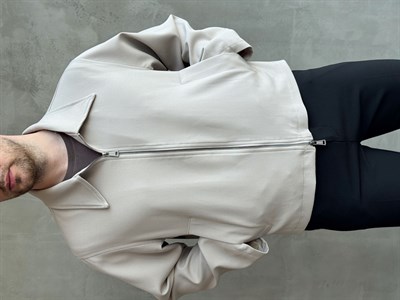 Erkek Özel Premium Seri Oversize Kalıp Çift Astarlı Düz Model Gabardin Kumaş Ceket-Bej(E1761)