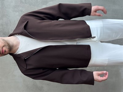 Erkek Özel Premium Seri Oversize Kalıp Çift Astarlı Düz Model Gabardin Kumaş Ceket-Kahverengi(E1761)
