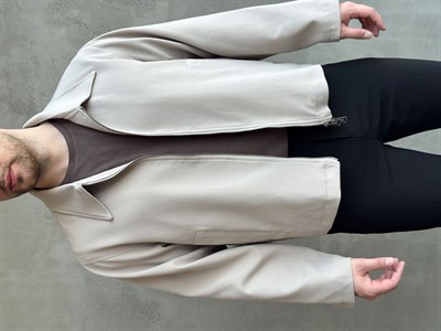 Erkek Özel Premium Seri Oversize Kalıp Çift Astarlı Düz Model Gabardin Kumaş Ceket-Bej(E1761)