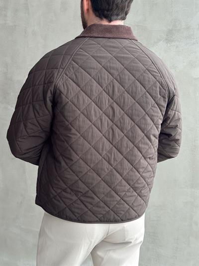 Erkek Özel Premium Seri Oversize Kalıp Çıtçıt Detay Baklava Desenli Ceket-Kahverengi(E1568)