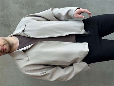 Erkek Özel Premium Seri Oversize Kalıp Çift Astarlı Düz Model Gabardin Kumaş Ceket-Bej(E1761)
