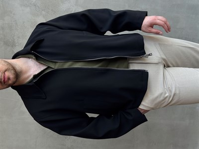 Erkek Özel Premium Seri Oversize Kalıp Çift Astarlı Düz Model Gabardin Kumaş Ceket-Siyah(E1761)
