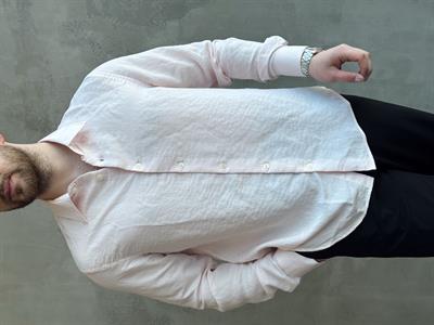 Erkek Özel Premium Seri Oversize Kalıp Çizgi Detaylı Modal Kumaş Gömlek-Pembe(E1657)
