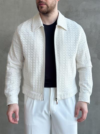 Erkek Özel Premium Seri Oversize Kalıp Örme Desenli Ceket-Bej(1627)