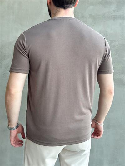 Erkek Özel Premium Seri Oversize Kalıp Bisiklet Yaka Luxury Comfort T-Shirt-Kahverengi(1628)
