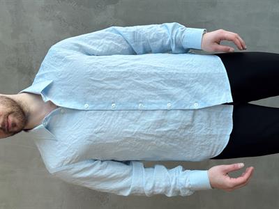 Erkek Özel Premium Seri Oversize Kalıp Çizgi Detaylı Modal Kumaş Gömlek-Bebe Mavi(E1657)