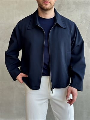 Erkek Özel Premium Seri Oversize Kalıp Çift Astarlı Düz Model Gabardin Kumaş Ceket-Lacivert(E1761)Ketench