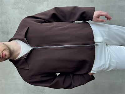 Erkek Özel Premium Seri Oversize Kalıp Çift Astarlı Düz Model Gabardin Kumaş Ceket-Kahverengi(E1761)