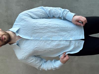 Erkek Özel Premium Seri Oversize Kalıp Çizgi Detaylı Modal Kumaş Gömlek-Bebe Mavi(E1657)
