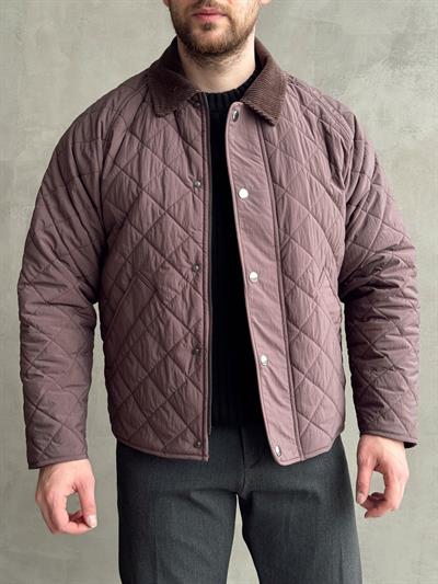 Erkek Özel Premium Seri Oversize Kalıp Çıtçıt Detay Baklava Desenli Ceket-Mürdüm(E1568)