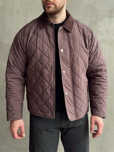 Erkek Özel Premium Seri Oversize Kalıp Çıtçıt Detay Baklava Desenli Ceket-Mürdüm(E1568)