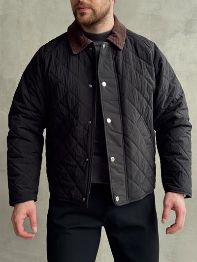 Erkek Özel Premium Seri Oversize Kalıp Çıtçıt Detay Baklava Desenli Ceket-Siyah(E1568)