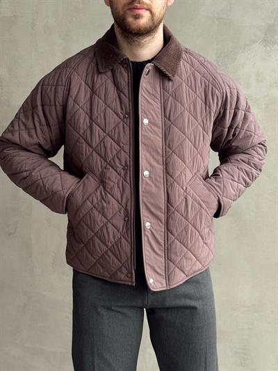 Erkek Özel Premium Seri Oversize Kalıp Çıtçıt Detay Baklava Desenli Ceket-Mürdüm(E1568)