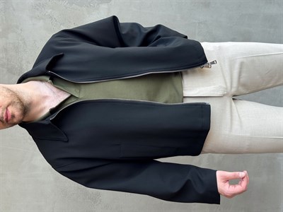 Erkek Özel Premium Seri Oversize Kalıp Çift Astarlı Düz Model Gabardin Kumaş Ceket-Siyah(E1761)
