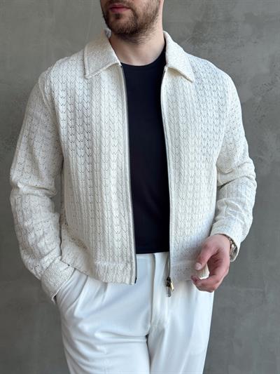 Erkek Özel Premium Seri Oversize Kalıp Örme Desenli Ceket-Bej(1627)