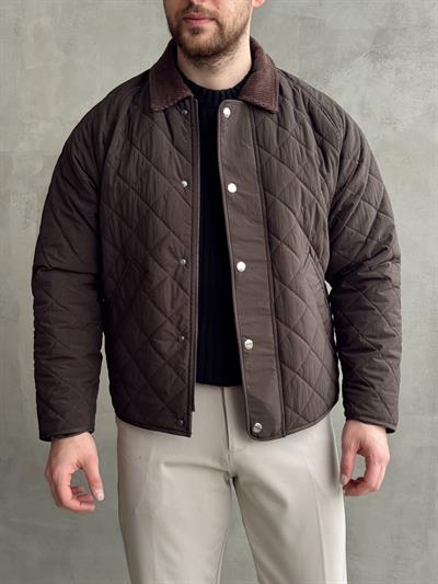 Erkek Özel Premium Seri Oversize Kalıp Çıtçıt Detay Baklava Desenli Ceket-Kahverengi(E1568)