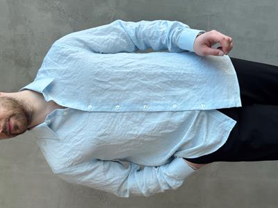 Erkek Özel Premium Seri Oversize Kalıp Çizgi Detaylı Modal Kumaş Gömlek-Bebe Mavi(E1657)