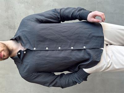 Erkek Özel Premium Seri Oversize Kalıp Çizgi Detaylı Modal Kumaş Gömlek-Siyah(E1657)