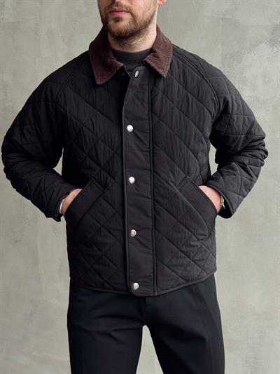 Erkek Özel Premium Seri Oversize Kalıp Çıtçıt Detay Baklava Desenli Ceket-Siyah(E1568)