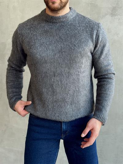 Erkek Özel Premium Seri Oversize Kalıp Bisiklet Yaka Triko Kazak-Füme(E1504)Ketench