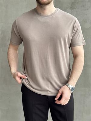Erkek Özel Premium Seri Regular Fit Bisiklet Yaka Modal Kumaş Düz T-Shirt-Bej(E1680)Ketench
