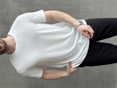 Erkek Özel Premium Seri Regular Fit Bisiklet Yaka Modal Kumaş Düz T-Shirt-Beyaz(E1680)