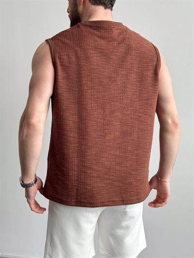 Erkek Özel Premium Seri Regular Fit Dokulu Kolsuz T-Shirt-Kahverengi(E1354)