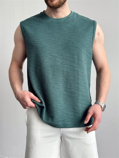 Erkek Özel Premium Seri Regular Fit Dokulu Kolsuz T-Shirt-Yeşil(E1354)