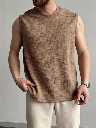 Erkek Özel Premium Seri Regular Fit Dokulu Kolsuz T-Shirt-Vizon(E1354)