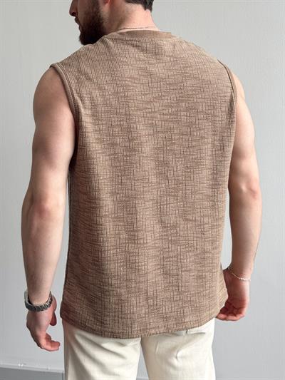Erkek Özel Premium Seri Regular Fit Dokulu Kolsuz T-Shirt-Vizon(E1354)