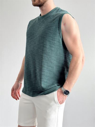 Erkek Özel Premium Seri Regular Fit Dokulu Kolsuz T-Shirt-Yeşil(E1354)