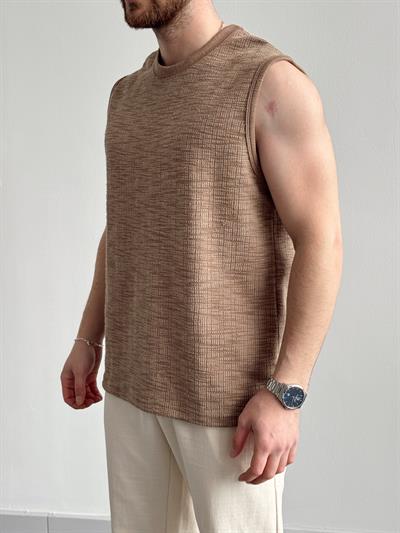 Erkek Özel Premium Seri Regular Fit Dokulu Kolsuz T-Shirt-Vizon(E1354)
