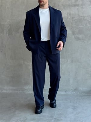 Erkek Özel Premium Seri Regular Fit Kalıp Kruvaze Yaka Takım Elbise-Lacivert(E1743)Ketench