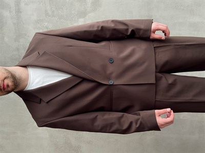 Erkek Özel Premium Seri Relaxed Fit Kalıp Kruvaze Yaka Takım Elbise-Kahverengi(E1743)