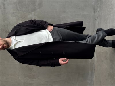 Erkek Özel Premium Seri Regular Kalıp Düğme Detaylı Kruvaze Trençkot-Siyah(E1863)