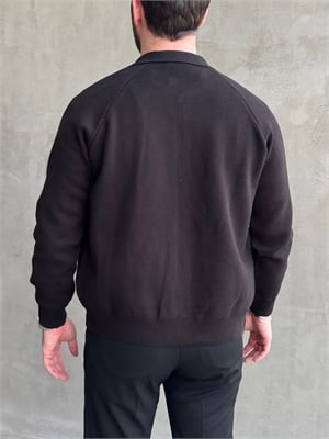 Erkek Özel Premium Seri Regular Kalıp Çift Fermuarlı Polo Yaka Triko Hırka-Siyah(E1857)
