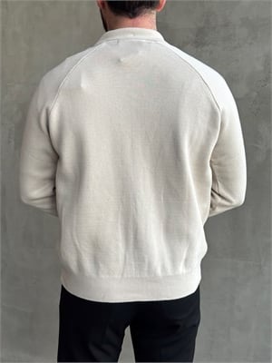 Erkek Özel Premium Seri Regular Kalıp Çift Fermuarlı Polo Yaka Triko Hırka-Bej(E1857)