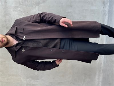 Erkek Özel Premium Seri Regular Kalıp Aksesuar Detaylı Lyocell Kumaş Trençkot-Kahverengi(E1862)