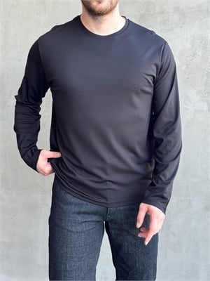 Erkek Özel Premium Seri Relax Fit Bisiklet Yaka İnce Uzun Kollu Basic T-Shirt-Siyah(E1816)