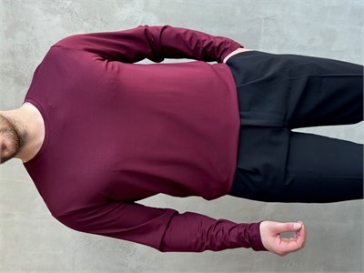 Erkek Özel Premium Seri Relax Fit Bisiklet Yaka İnce Uzun Kollu Basic T-Shirt-Bordo(E1816)