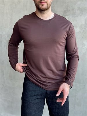 Erkek Özel Premium Seri Relax Fit Bisiklet Yaka İnce Uzun Kollu Basic T-Shirt-Kahverengi(E1816)