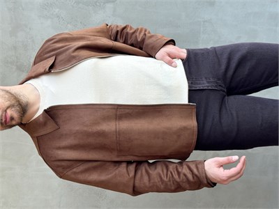 Erkek Özel Premium Seri Relax Fit Çift Fermuarlı Süet Deri Ceket-Kahverengi(E1819)