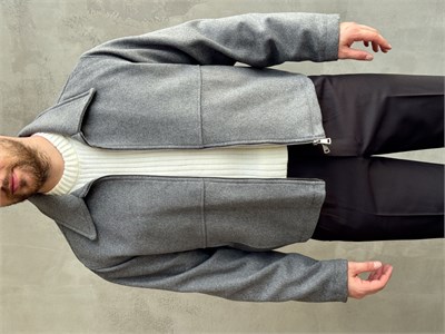 Erkek Özel Premium Seri Relax Fit Çift Fermuarlı Crop Kesim Kaşe Ceket-Antrasit(E1831)