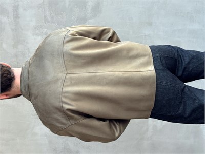Erkek Özel Premium Seri Relax Fit Çift Fermuarlı Süet Deri Ceket-Haki(E1819)