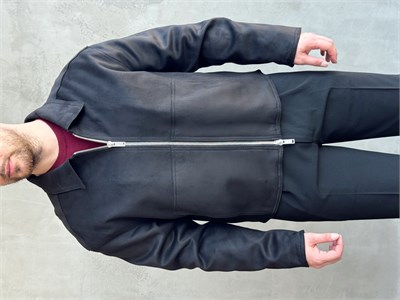 Erkek Özel Premium Seri Relax Fit Çift Fermuarlı Süet Deri Ceket-Siyah(E1819)