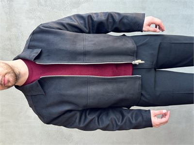 Erkek Özel Premium Seri Relax Fit Çift Fermuarlı Süet Deri Ceket-Siyah(E1819)